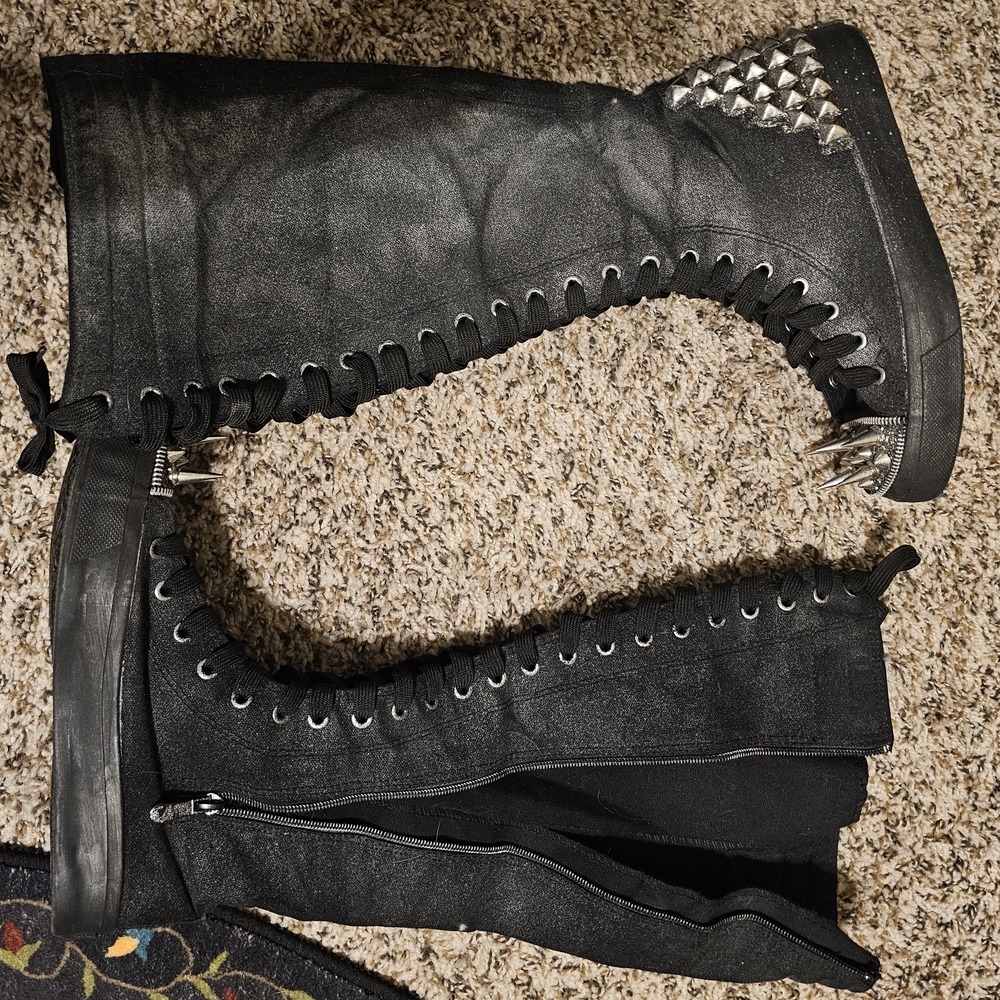 Zombiepeepshow Studded Black Knee-High Boots
